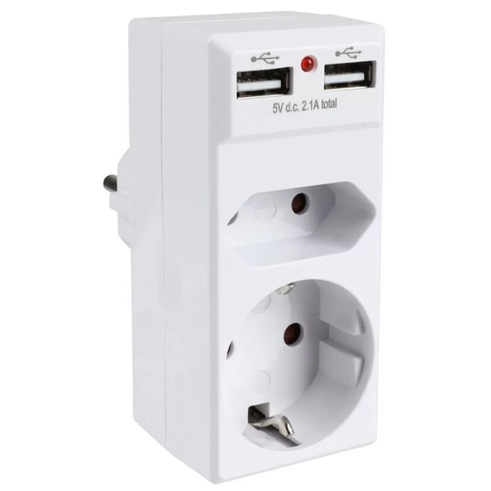 TAS Electronics Haushaltsgeräte^2-Fach Steckdosenadapter Mit 2 Usb-Anschlussen