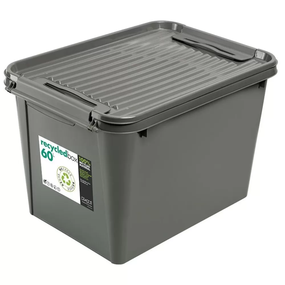 Plast 1 Aufbewahrungsboxen^Aufbewahrungsbox Recycled Mit Deckel Und Rollen 60L Grau