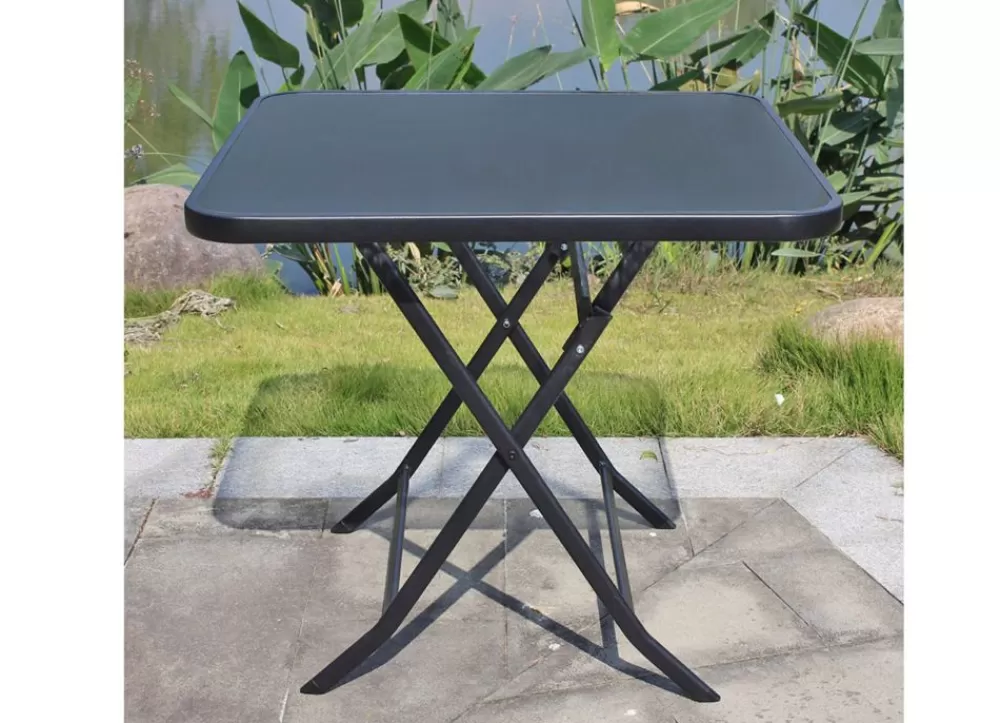 Sunny Moments Gartentische^Balkon-Klapptisch Mit Glasplatte 70X70X70Cm Schwarz