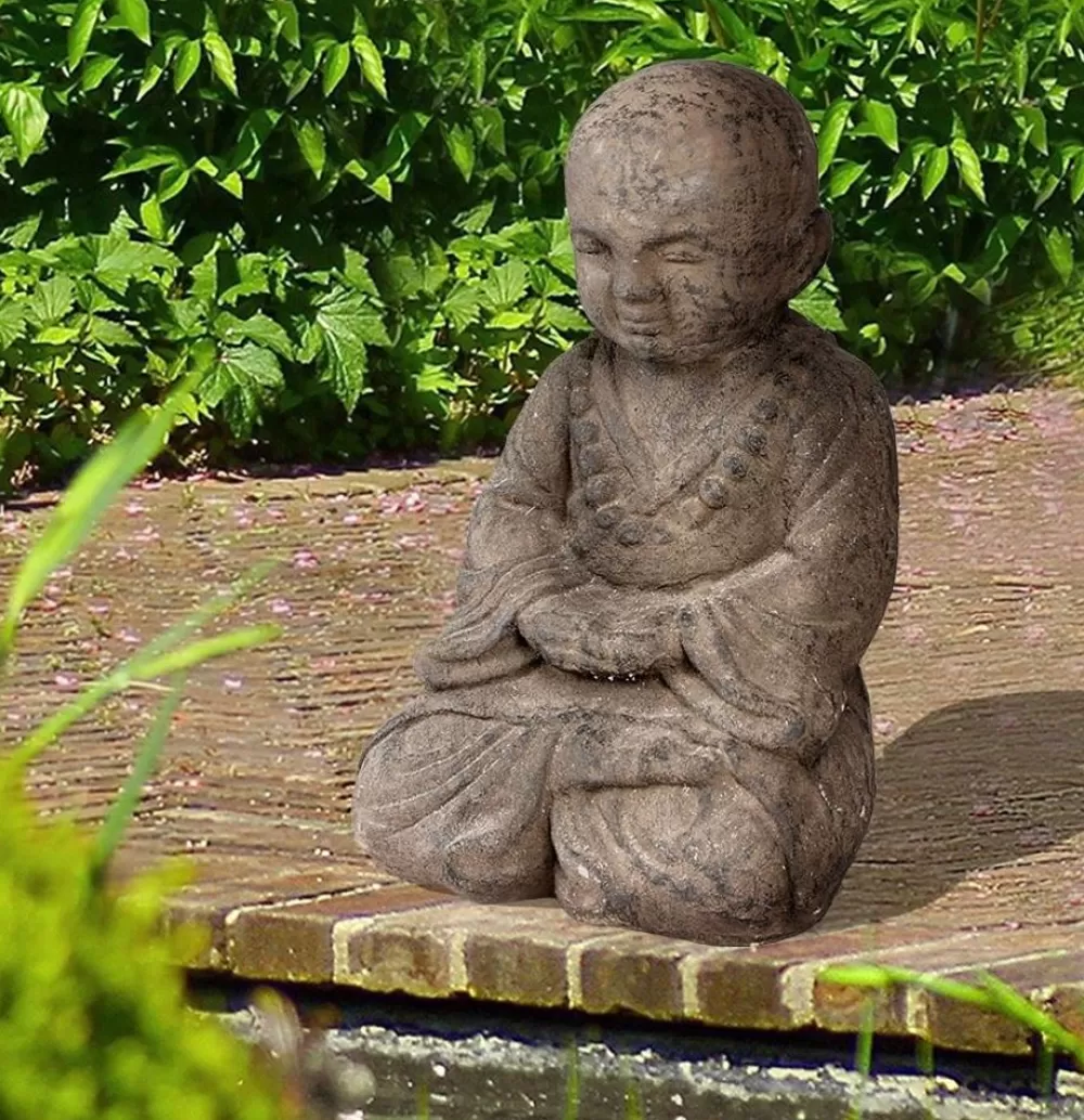 TP Gartenfiguren^Betender Shaolin Monch Aus Beton 42Cm