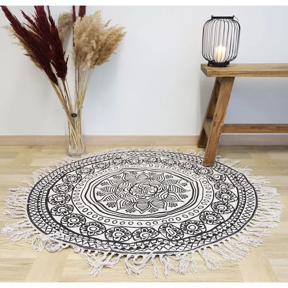 Home Collection Textilien, Decken Und Kissen^Boho-Teppich Mit Fransen 90Cm Natur/Schwarz