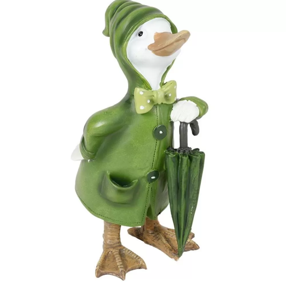 TP Gartenfiguren^Deko-Ente Mit Regencape & Schirm