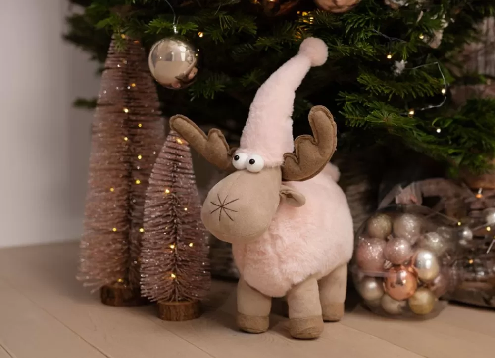 New Home Christmas Weihnachtsfiguren^Deko-Rentier Mit Zipfelmutze 29X24X42Cm Rosa/Beige