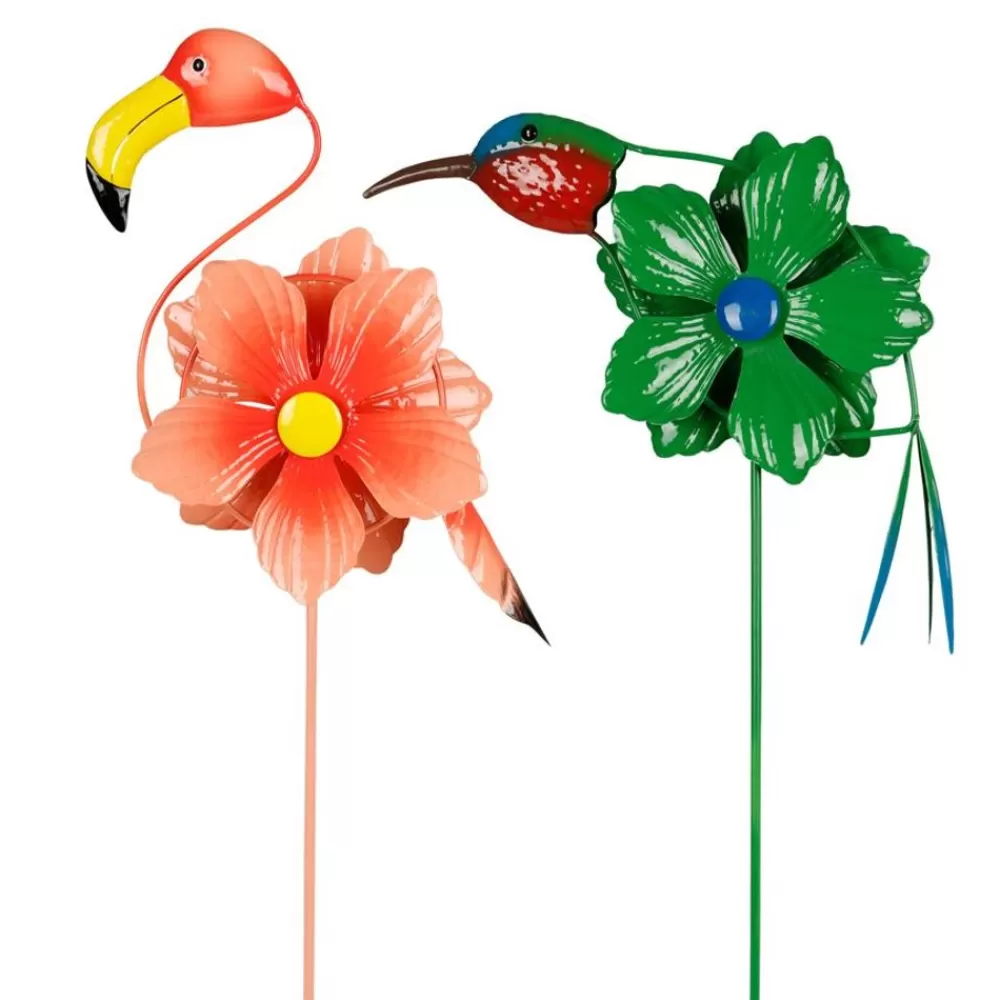 TP Gartenstecker^Dekostecker Mit Windspiel Flamingo/Kolibri 90Cm