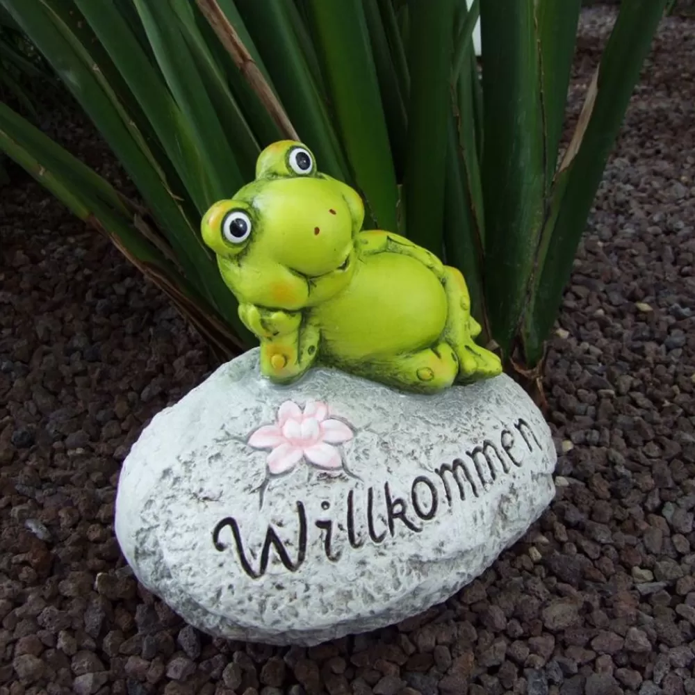 TP Gartenfiguren^Deko-Stein Willkommen Frosch