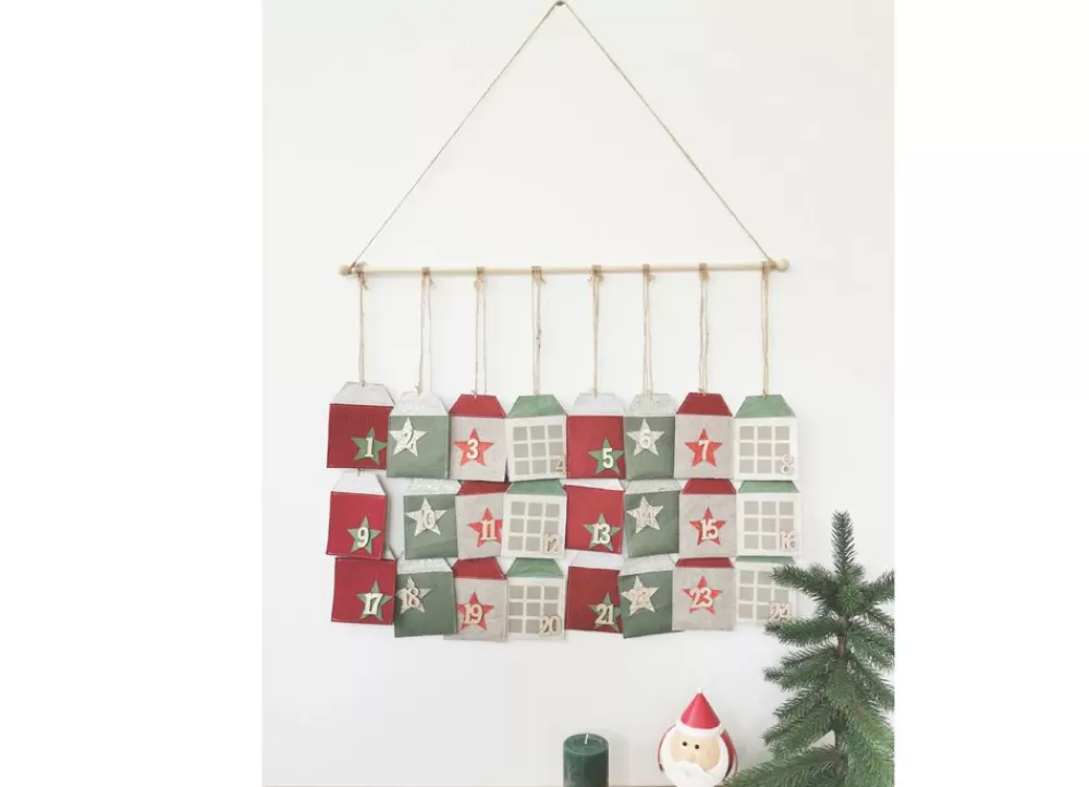 New Home Christmas Adventskalender^Filz-Adventskalender Hauser 72X107Cm Rot/Grun