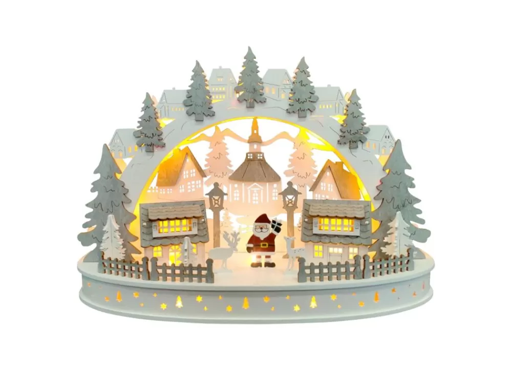 New Home Christmas Holzdeko^Led-Weihnachtslandschaft Aus Holz Mit Timer 42X13X28,5Cm Warmweis