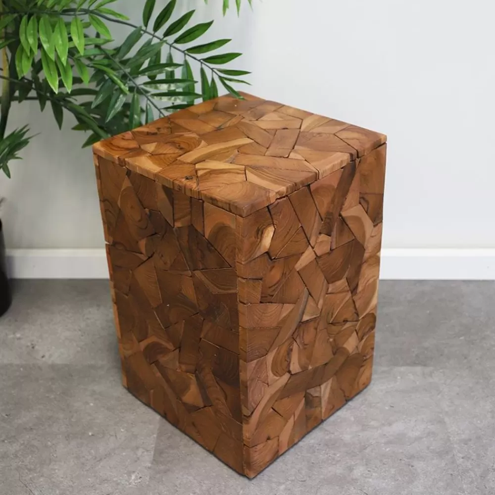 TP Sitzmöbel^Mosaik-Hocker Aus Massivem Teakholz