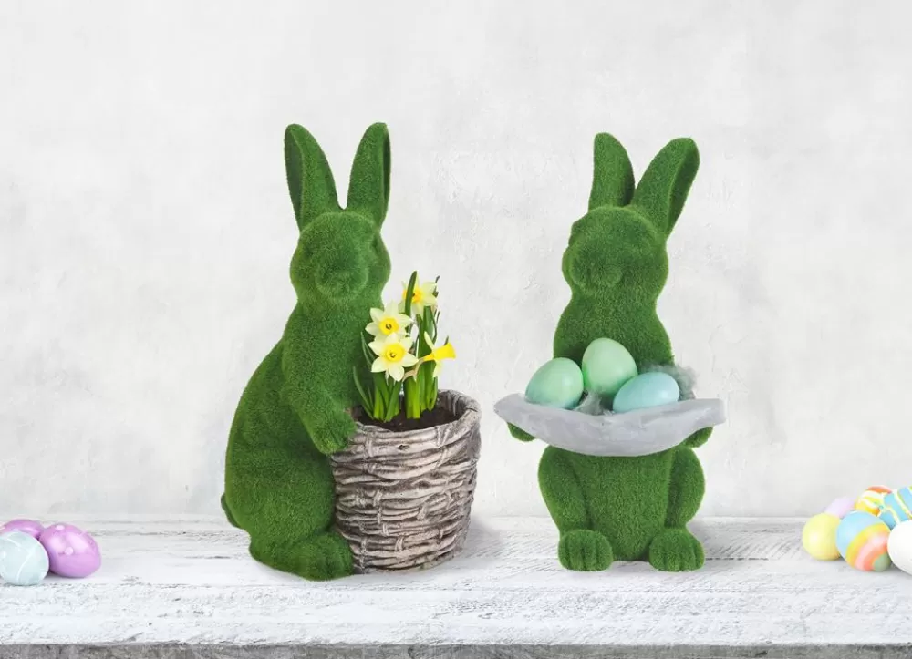 New Home Easter Gartenfiguren^Osterhase In Gras-Optik Mit Deko-Blatt