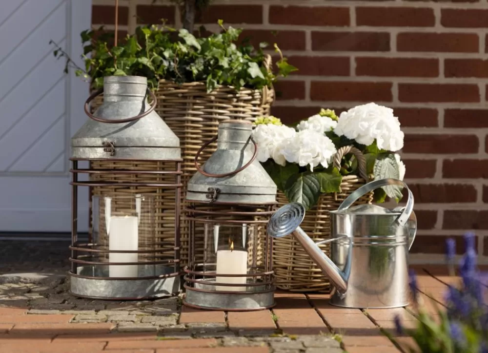 TP Laternen Und Kerzenhalter^Outdoor-Laternen-Set Aus Zink Mit Glaseinsatz 2-Teilig