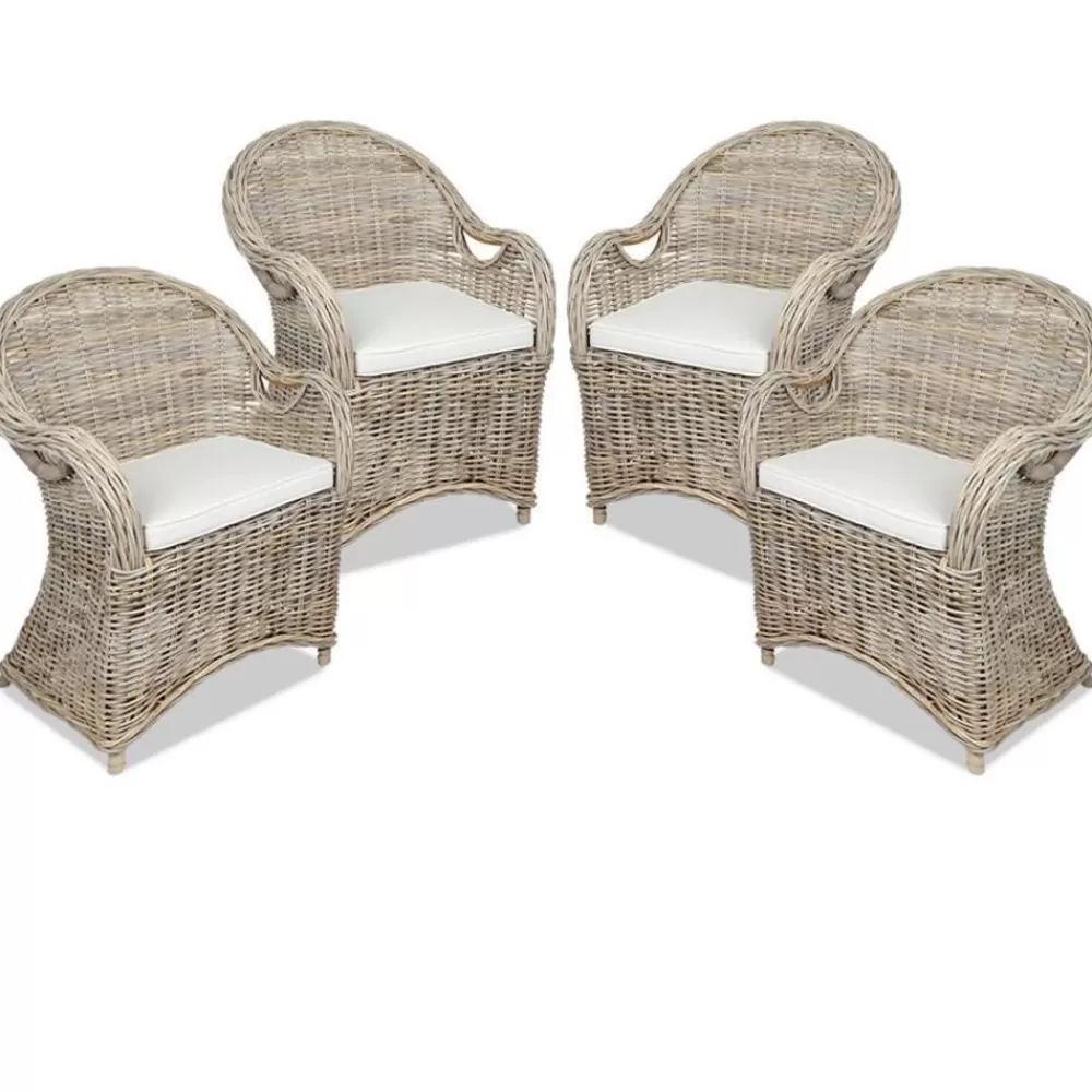 TP Sitzmöbel^Rattansessel Athena Mit Sitzkissen 4Er-Set Natural-Grey