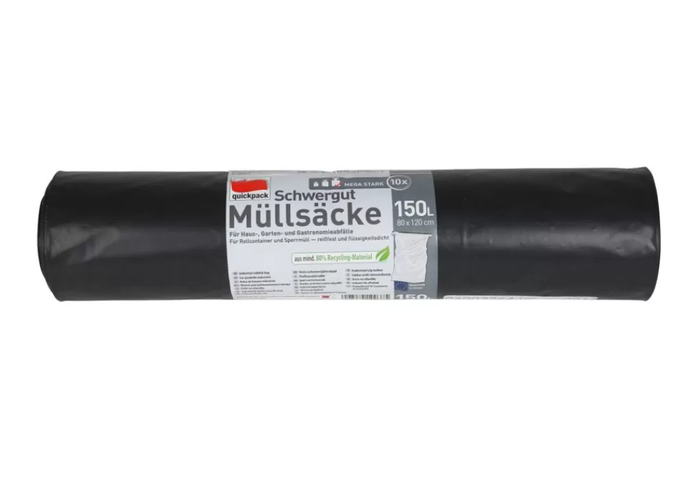 quickpack Abfallbehälter^Schwergut Mullsacke 150 Liter 10 Stuck Auf Rolle Schwarz