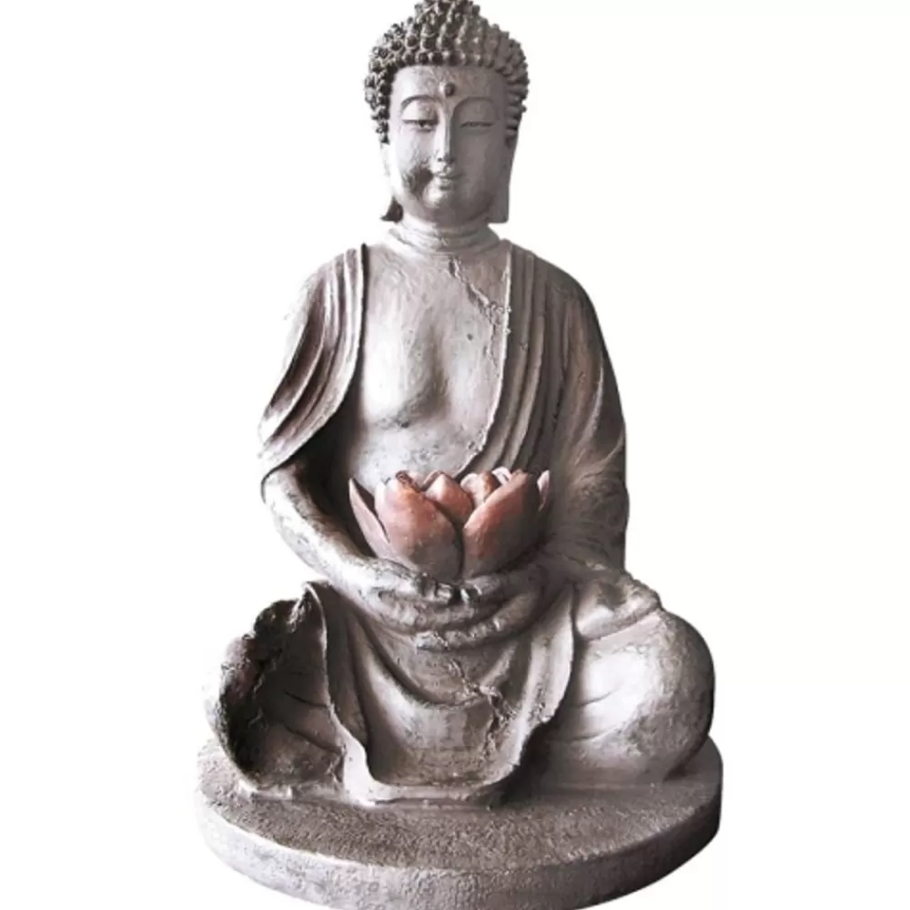 TP Leuchtdeko^Sitzender Solar-Buddha Mit Led-Blute 40Cm Warmweis