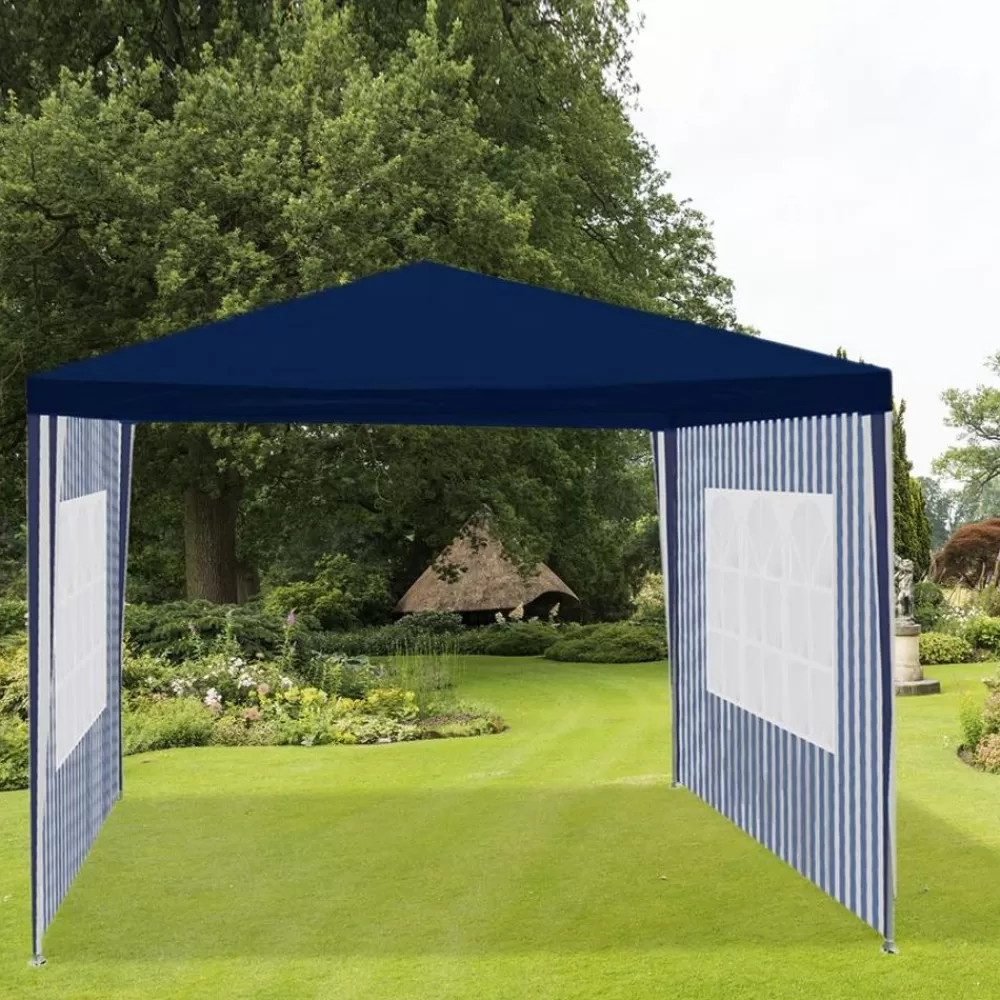 Pseudohersteller Pavillons^Steckpavillon 3X3M Mit 2 Seitenteilen Blau/Weis