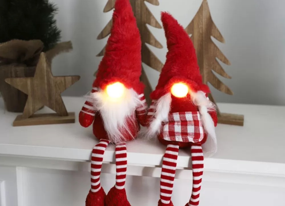 New Home Christmas Weihnachtsfiguren^Weihnachtswichtel Kantenhocker Mit Led-Nase 13X40X20Cm Rot