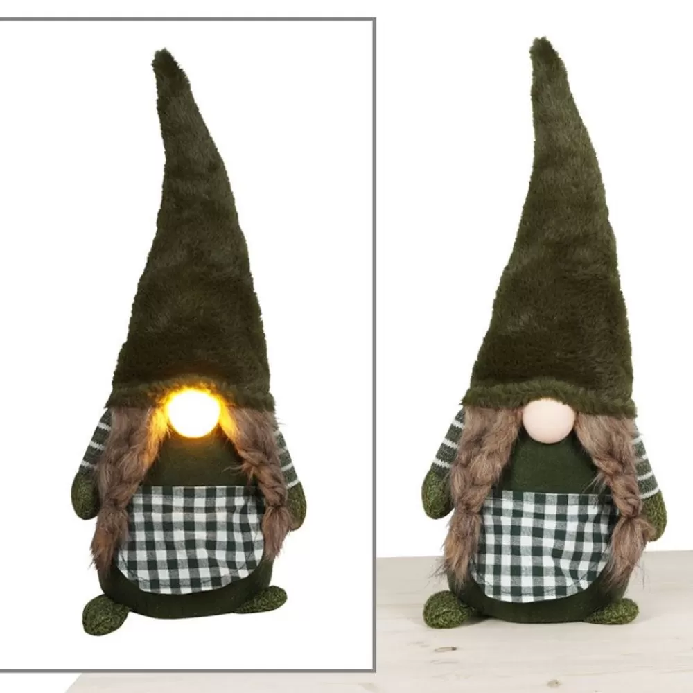 Pseudohersteller Weihnachtsfiguren^Weihnachts-Wichtel-Frau Mit Leuchtender Led-Nase 56Cm Grun