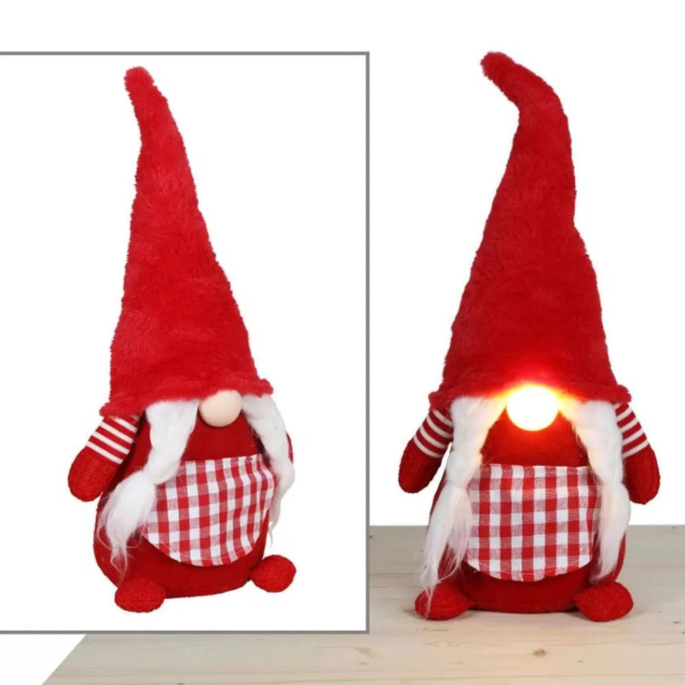 Pseudohersteller Weihnachtsfiguren^Weihnachts-Wichtel-Frau Mit Leuchtender Led-Nase 56Cm Rot