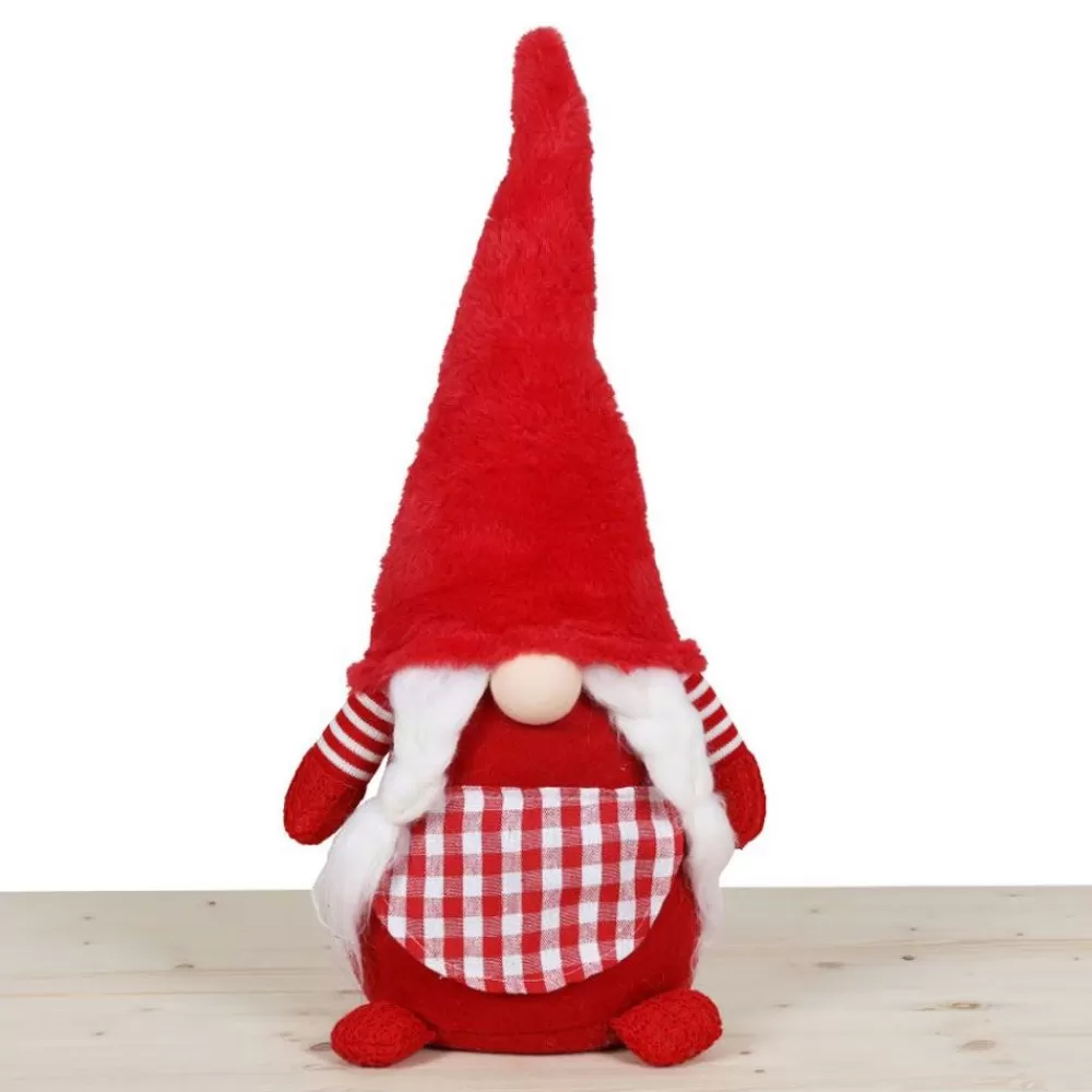 Pseudohersteller Weihnachtsfiguren^Weihnachts-Wichtel-Frau Mit Leuchtender Led-Nase 56Cm Rot