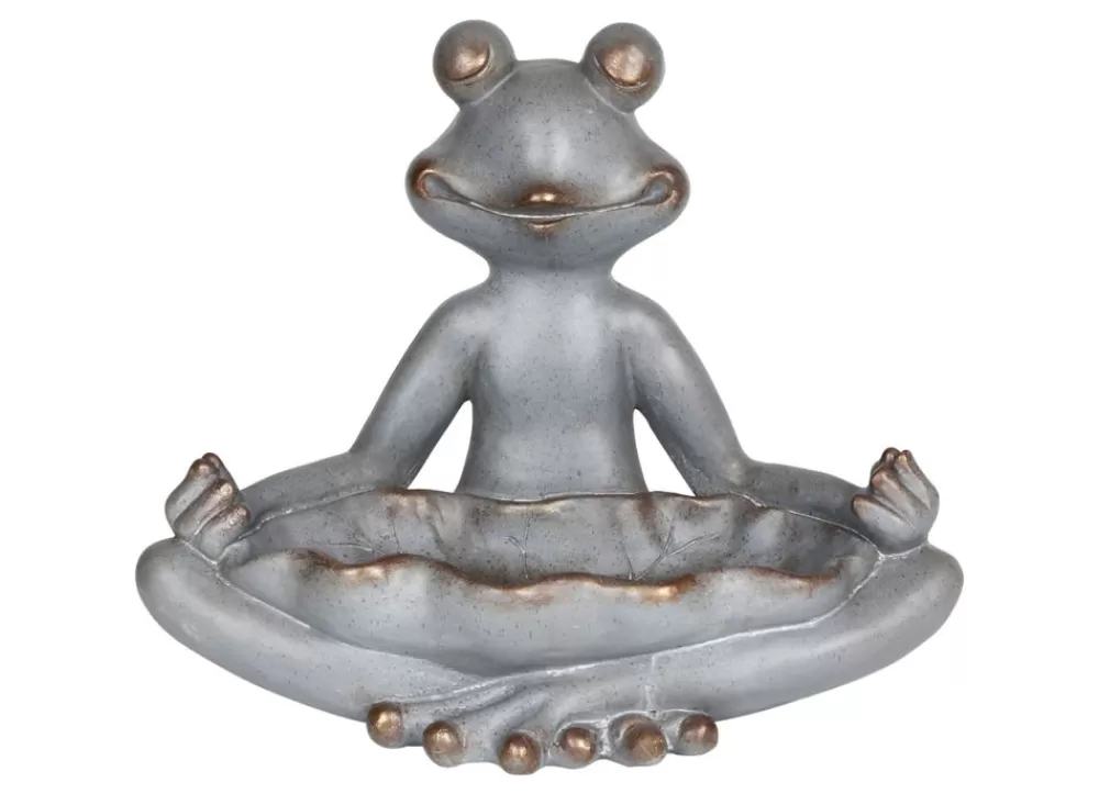 TP Gartenfiguren^Yoga-Frosch Im Lotussitz Mit Vogeltranke 48X39X26Cm