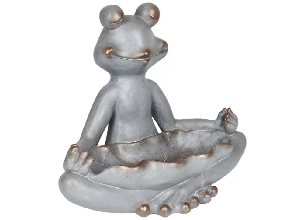 TP Gartenfiguren^Yoga-Frosch Im Lotussitz Mit Vogeltranke 48X39X26Cm